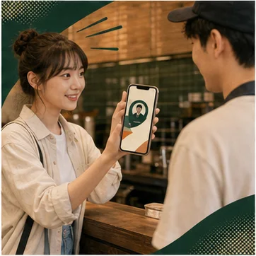學生向店員展示手機上的學生身份