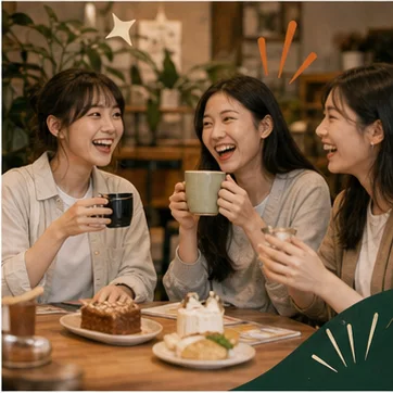 學生和朋友在咖啡店開心聚會