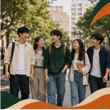 新朋友們一起走在大學校園