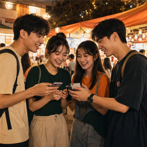 在校園夜市交換聯絡方式的新朋友
